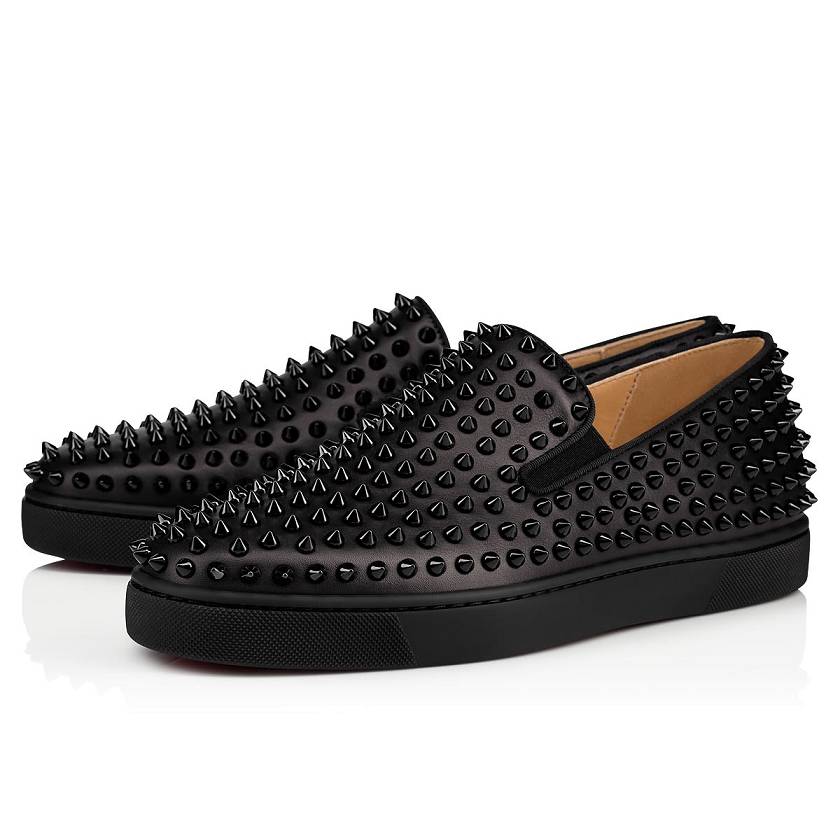 Men's Christian Louboutin Roller-Boat Leather Loafers - Black/Black [6437-592]